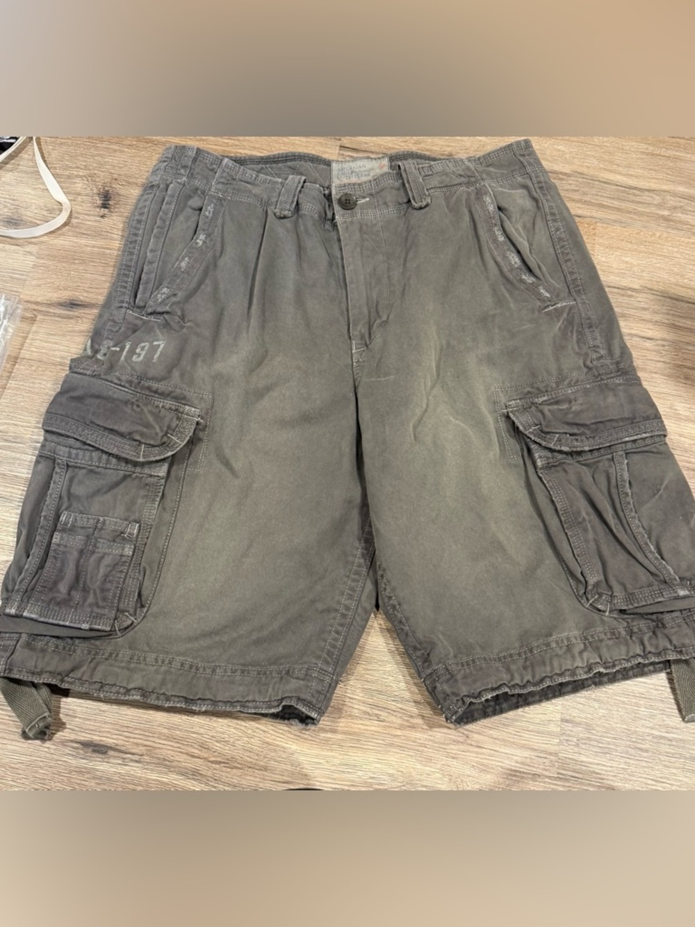 American Eagle Paratrooper Cargo Shorts Mens 34 Gray Y2K Vintage E-197 Cotton